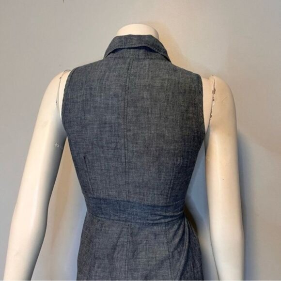 Theory Sleeveless Gray Chambray Button Down Ruffle Shirt Dress Size 4 - Picture 11 of 11